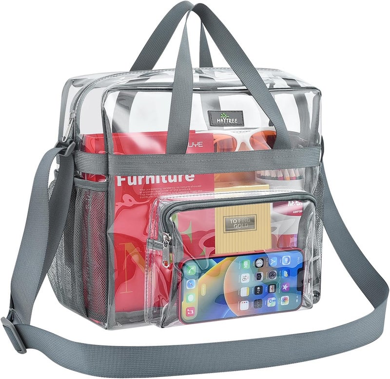 MAYTREE Clear Bag for Stadium Events 12×6×12 Clear Tote Lunch Bag with Reinforced Straps for Work and Sporting Events, Grey - Image 1